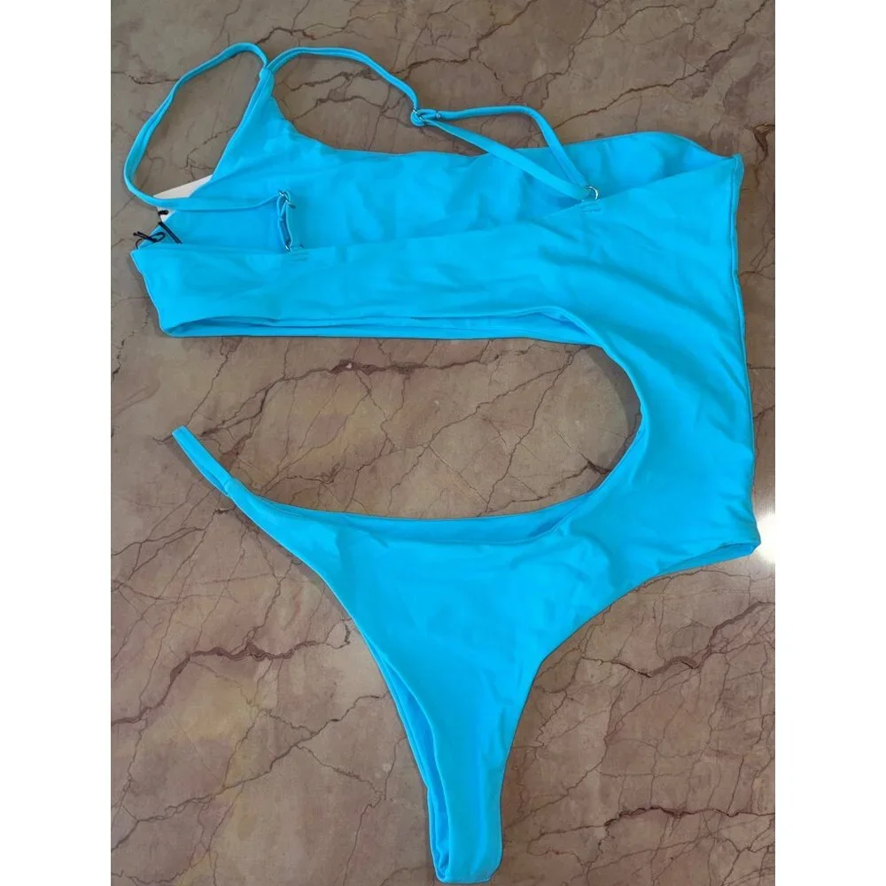 superdown Valerie One Piece in Aqua Blue Large New Womens Cutout Swimsuit
